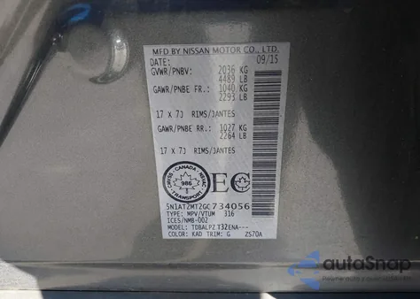 2016 Nissan Rogue S/Sl/Sv z USA, uszkodzony, nr VIN 5N1AT2MT2GC734056